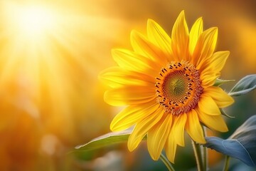 Fototapeta premium Sunflowers field on sunset background
