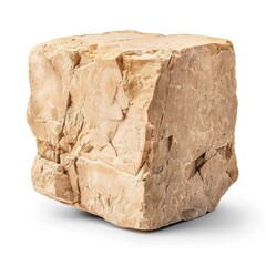A light-colored, rough-textured stone block with irregular edges, showcasing natural geological formations.