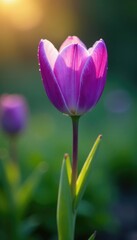 Fototapeta premium Delicate purple petals unfolding in the morning dew, nature, blooms, flowers