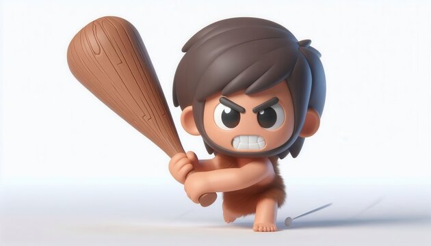 Cave boy action scene prehistoric world cartoon character digital art dynamic view adventure