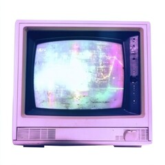 A retro television set displaying a colorful, distorted screen with a vibrant, abstract pattern.