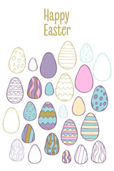 Cute easter postcard with easter eggs in pastel colours.