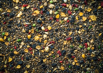 Colorful birdseed mix close-up background