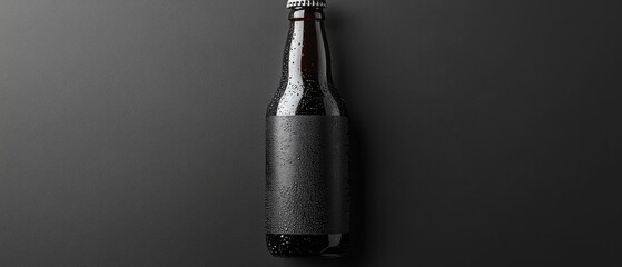 Dark Glass Bottle on Minimalistic Black Background for Branding