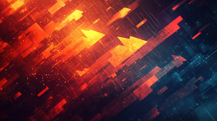 Fototapeta premium Abstract digital artwork featuring glowing arrows and geometric shapes creating a futuristic design.
