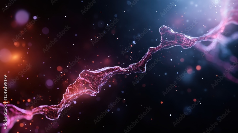 Poster an abstract representation of glowing liquid forms against a cosmic background, capturing the interp