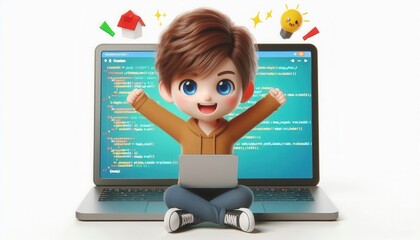 Exciting coding adventure for kids home office digital art computer playful learning fun