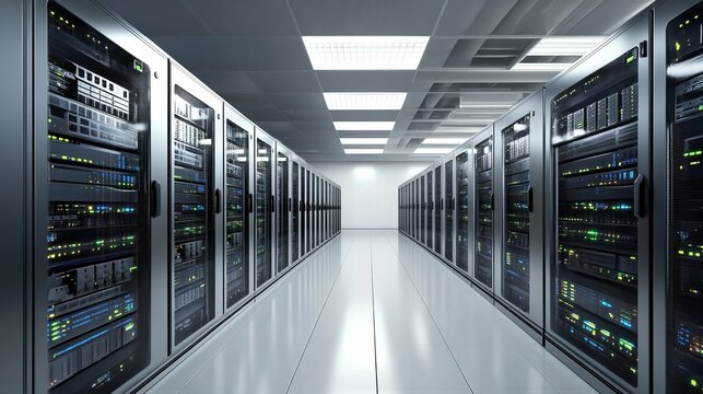 Cloud computing data storage network server room technology infrastructure modern environment wide-angle view digital concept - Powered by Adobe