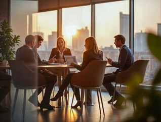 Fototapeta premium Business meeting in a modern office with a team of professionals and brainstorming on a whiteboard, teamwork and collaboration