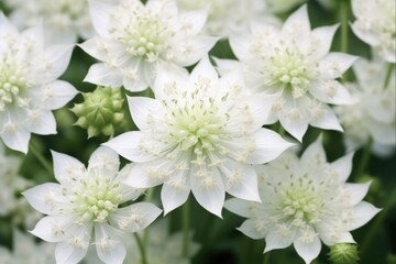 White Astrantia Major Flower in a Summer Garden - Decorative Floral Plant