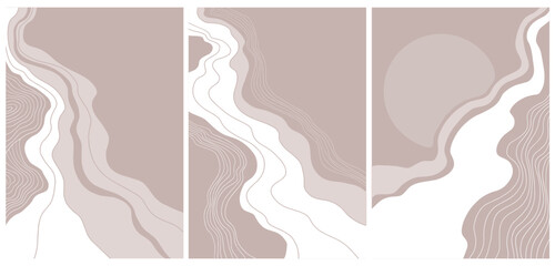 minimaltic abstract japanese landscape on light background in pastel colours	