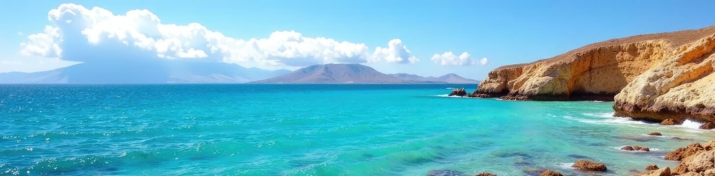 Turquesa de fondo en las aguas cristalinas de Bajamar con un paisaje de nubes doradas, bay of baje, tenerife, serene