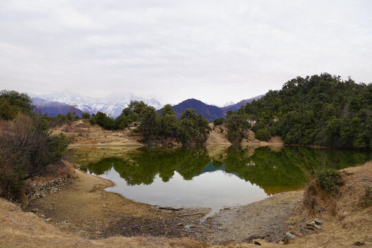 landscape of deoria lake with trees