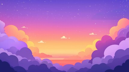 Stunning sunset with colorful clouds transitioning to a starry night sky