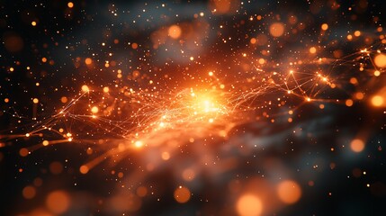 Obraz premium Bright Glowing Network Connects Sparkly Nodes in Abstract Dark Backdrop for Tech Design
