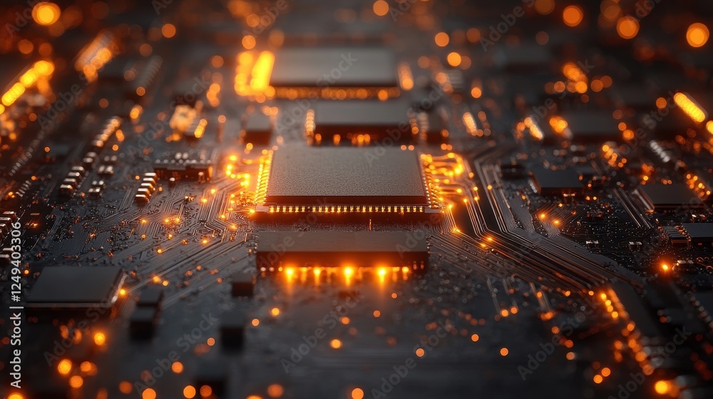 Leinwandbilder illuminated cpu on circuit board; technological background