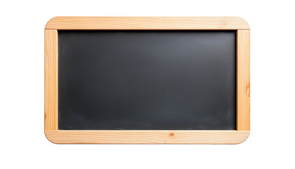 blank blackboard isolated on white transparent background PNG. Blank wooden framed chalkboard suitable for school announcements, menu specials, or daily reminders in classrooms, restaurants, or cafes.