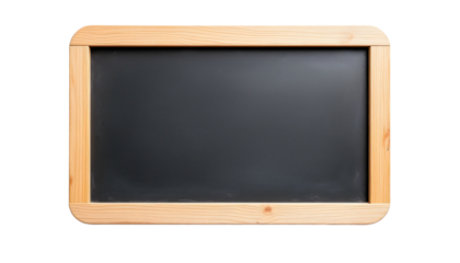 blank blackboard isolated on white transparent background PNG. Blank wooden framed chalkboard suitable for school announcements, menu specials, or daily reminders in classrooms, restaurants, or cafes.