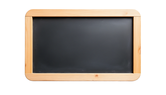 blank blackboard isolated on white transparent background PNG. Blank wooden framed chalkboard suitable for school announcements, menu specials, or daily reminders in classrooms, restaurants, or cafes.