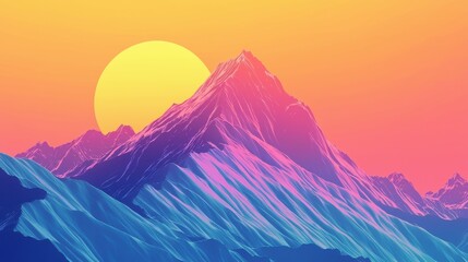 Mountain landscape with vibrant sunset sky and silhouetted peaks in the background during twilight hours