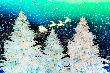クリスマスツリー_サンタシルエット