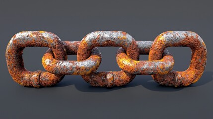 Fototapeta premium Rusted chain link, studio shot, aged metal, background gray