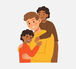 Father with Two Happy Children Illustration