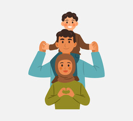 Muslim Family Illustration with Parents and Child
