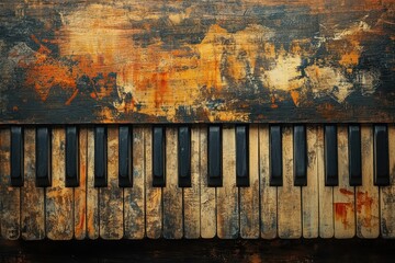 Fototapeta premium Heavily textured vintage piano keys and surface show age