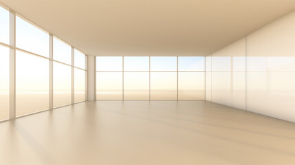 Fototapeta premium A spacious modern interior with large floor-to-ceiling windows allowing soft natural light