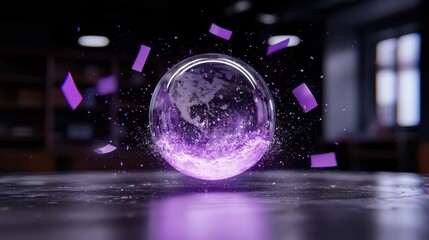 Magical Purple Energy Sphere with Shimmering Dust and Sparkles