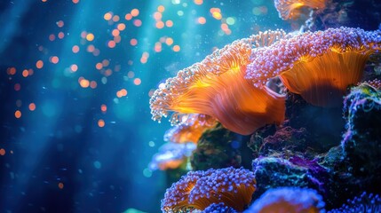 Naklejka premium Colorful anemone coral reef underwater scene with marine life in the ocean