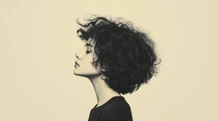 Woman, curly hair, profile, serene, studio