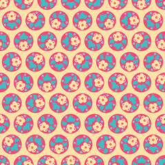 Cute botanical circles surface pattern design. Vector illustration background of flowers and leaves.