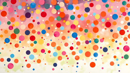 Hand drawn colorful watercolor geometric seamless polka dot pattern.