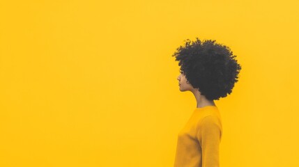 Woman, profile, yellow background, urban, portrait