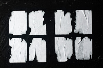 White posters on black background. Blank. Mock up.