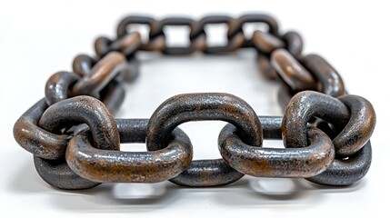 Fototapeta premium Rusting metal chain rectangle isolated on white background