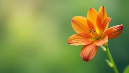 Fototapeta premium Delicate orange blossom with three tightly closed buds on a green stem, orange, stem