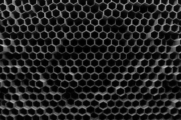 Geometric hexagonal honeycomb pattern in black and white for modern design. 3d render.