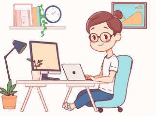 Remote Work Lifestyle: Home Office Vector Illustration