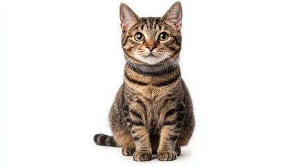 Fototapeta premium Attentive Tabby Cat on Soft White Bedding