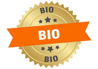 bio. bio round orange and gold label isolated on transparent background