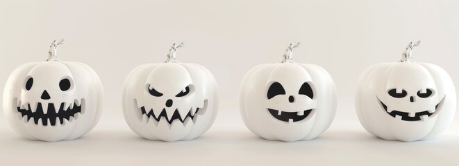 Obraz premium Halloween pumpkins with cute drawn faces on white background