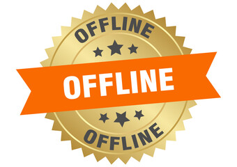 offline. offline round orange and gold label isolated on transparent background