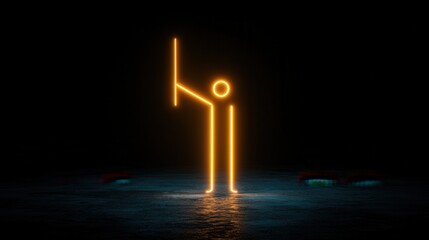 Illuminated Figure Holding Vertical Line Against Dark Background