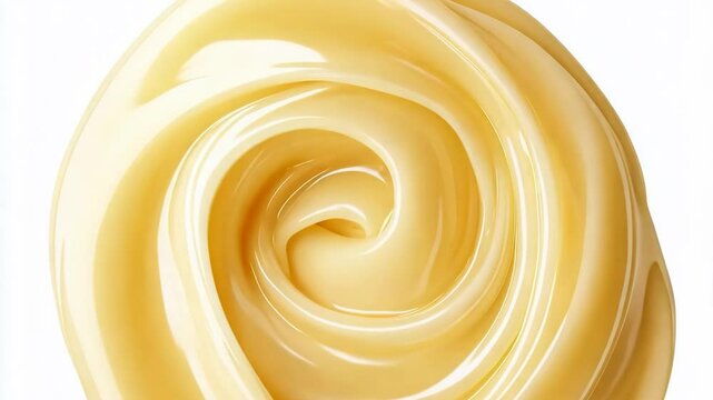 Smooth spiral flow of yellow cream creating a mesmerizing swirl pattern