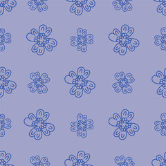 Trendy seamless vector floral pattern. Endless print made of small colorful flowers, leaves and berries. Summer and spring motifs. Dark blue background.Vector illustration