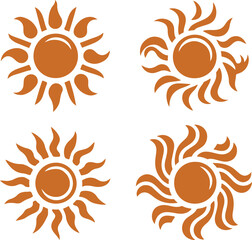 Stylized sun icons on a white background, perfect for summer design projects.