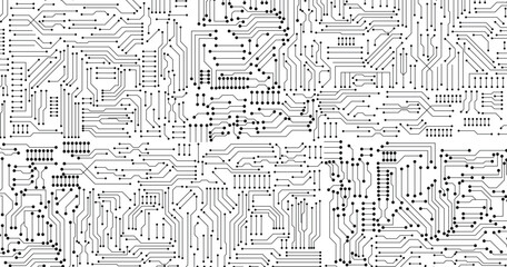 Circuit board grayscale tone futuristic digital technology communication system background template vector design. Technology control panel texture illustration.